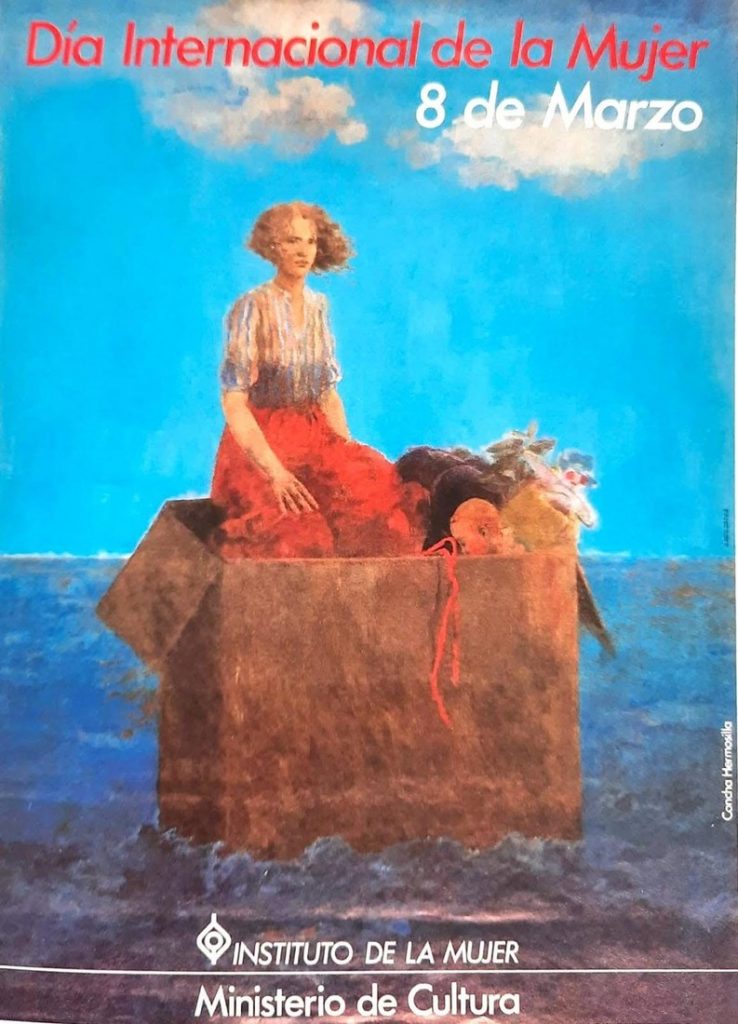 Cartel del Día Internacional de la Mujer de 1984, con la obra «Naufragio» de Concha Hermosilla